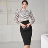 Two Piece Dress H Han Queen Spring Womens OL 2 Pieces Suits Fashion Dot Short Crop Top High Waist Mid Sheath Bodycon Pencil Skirt Work Set 221122