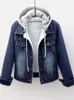 Frauen Jacken Fleece Warme Winter Jean Jacke Taschen Taste Weiche Kapuze Oberbekleidung Mode Schlanke Denim Mäntel Weibliche 221122