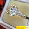 Vitguld 3ct Round Moissanite Solitaire Engagement Ring Bridal Wedding Jewelry Gifts Size