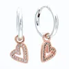 Sprankelende Freehand Hart Hoop Oorbellen Echt Sterling Zilver met Originele Doos voor Pandora Vrouwen Bruiloft Sieraden Rose Gold Love Hearts Hanger Stud Earing