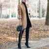 Kvinnors ullblandningar Drop Office Lady Autumn Solid Color Stand Collar Woolen Long Coat Plus Size Cardigan 221123