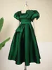 Party Dresses Retro Green Prom Dress Elegant Square Neck High Waist Pleated Sparkly Flowy Ball Gown Evening Wedding Guest Birthday Outfit 221123