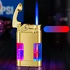 Novel Windproof Cool Marquee Torch Lighters Metal Butane Gas Refill Lighter Jet with LED Colorful Flash Lights Smoking Accessories Gift