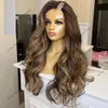 Highlights Light Ash Brown Blonde V Part Wigs Ombre Human Hair Loose Wave Glueless 1x4 Side Part U Shape Wig Full End 250Density