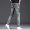 Blue Biker Men's Jeans Distressed Stretch Ripped Motorcycle Pants Hip Hop Streetwear Fashion Slim Fit Holes Punk Denim Cotton Trousers