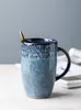 Mugs 600ml Europe Retro Ceramic Mug With Spoon Coffee Creative Office Tea Drink Drinkware Couples Gift 221122
