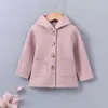 Manteau Filles Avant Boutons Poches Épaissir À Capuche Automne Hiver Bébé Enfants À Manches Longues Casual Solide Rose Outwear Laine s 221122