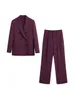 Womens Suits Blazers KONDALA Office Lady Solid Purple Oversized Long Blazer Women Sleeve V Neck Double Breasted Jackets Female Outwear 221123