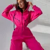 Kobiety Jumpsuits Rompers Hoodie Jumpsuit Kobiety Elegancki strój z długim rękawem ciepłe romper żeńska kieszonkowa kieszonkowa kieszonka zima 221122