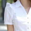 Women's Jumpsuits Rompers Plus Size 5XL Summer Women's Short Sleeve Cotton Blouses Shirts Ladies Office Wear Elegant Blouse Feminina White Formal Shirt 221123