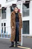 Women's Down Fur Imitation Leopard Mönster hår Super Long Suit Collar Coat Jacket Kvinnor