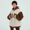 New Winter Fleece Hooded Couple Coats Thick Warm Clothes Street Splicing Color Blocking Hip Hop Clothes Fashion Cotton Jackets CT73