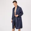 Men's Sleepwear Bathrobe Shorts Two-Piece Faux Silk Bath Robe Satin Soft Cozy Long-sleeved el Sauna Print Kimono Nightgown 221122