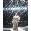 Stage Wear Sparkly Silver Sequins Robe de mariée d'anniversaire sans manches Soirée brillante Célébrer Outfit Stretch Mesh Transparent Dance 221122