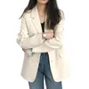 女性のスーツビジネスブレザーソリッドカラーカーディガンターンダウンカラーフラップポケットボタン装飾レディファッション2022女性ジャケットのための女性