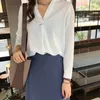 Women's Jumpsuits Rompers office Lady Chiffon Blouse Shirt Summer Blouse Tops Long Sleeve V Neck Female Blouse 221123