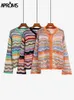 Women's Knits Tees Aproms Elegant Rainbow Colored Long Sleeve Knit Cardigan Women Autumn Hollow Out Oversized Sweater Female Fashion Outerwear 221123