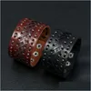 Bangle Weave Wide Lace Bandage Leather Bangle Cuff -knapp Justerbar armband Handband för män Kvinnor Fashion Jewelry Black Drop Deli Dhmct