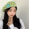 Boinas de checkerboard japonês Seção fina de seção fina de primavera e verão Tap boné feminino Casual Casual Octogonal Hat