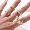 Cluster Rings Luxury Gold Color Pearl Zircon for Woman 2022 Vintage Sexig ￶ppen ringfest Fashion Elegant smycken g￥vor