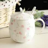 Mugs Cute Blue Whale Giraffe Stars Moon Creative Porcelain Coffee Milk Tea Mug With Lid Cartoon White Cup Valentine's Day Gift