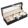 Sieradenzakken 6 roosters horlogebox pu lederen houder organisator opslag voor kwarts horloges dozen display cadeau