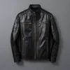 Herenleer Faux Motorfiets Causale vintage jas Men Autumn Outfit Fashion Biker Pocket Design Top Layer Cow Jacket 221122