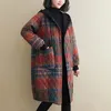 Women's Down Parkas Johnature Women Vintage Winter Plaid Button Coats Hooded Pockets Warm Female Clothes Korean Style 221123