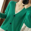 Women's Knits Tees Cotton Knitted Cardigan V-Neck Loose Short Jacket Spring Autumn Long-Sleeved Temperament Sweater Fashion Tops 221123