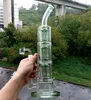 16 Inch Green Glass Bong Hookahs with Triple Arm Tree Perc Water Recycler Dab Rig Smoking Pipes