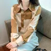 Bluzki damskie 2022 Autumn High Class Geometryczna koszula z długim rękawem Kobiety Tops Office ol elegancki bluzka Blusa