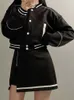 Duas peças vestido semanaeep moda coreana saia define botão acima jaqueta de beisebol e elástico cintura alta mini mulheres outfits streetwear 221123