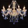 Chandeliers European Luxury Blue Crystal Chandelier Living Room Dining Bedroom Mediterranean LED Candle