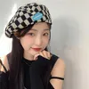 Boinas de checkerboard japonês Seção fina de seção fina de primavera e verão Tap boné feminino Casual Casual Octogonal Hat