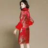 Roupas étnicas Autumn Winter Shanghai História Mistura de seda Mulheres QIPAO Vestido chinês Manga longa Cheongsam vestido de joelho Oriental