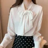 Women's Jumpsuits Rompers H Han Queen Spring Autumn Simple Office Lady Blouse Female Shirt Bow Tops Long Sleeve Casual Korean OL Style Loose Blouses Women 221123