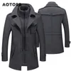 DOWN MEN'S Down Parkas Autunno Inverno Inverno Trench di lana di lana di moda Media Long Giacca maschio Coppa doppia con cerniera Capodna a vento Overpo di lana 4xl 221123