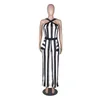 Kobiety Jumpsuits Rompers Black White Striped szeroko nogi kombinezon Kobiety bez rękawów kantar z ramię seksowne romper elegancki biuro formalny kombinezon 221123