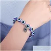 Beaded Evil Eye Beaded Strand Bracelet Hand Of Fatima Turkish Lucky Blue Eyes Stretch Beads Bracelets 8Mm/10Mm Bead Jewelry Drop Del Dhmul