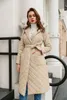 Kvinnor Down Womens Cotton Long Diamond Plaid Jacket Winter Fashion Coat Women