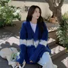 Puntos de mujer Moda coreana Vingate Cable-knit V-cuello suéteres Otoño Contraste Color Suelto Casual Jerséis de gran tamaño Y2k Cárdigan estético