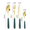 Dinnerware Sets Stainless Steel Tableware With Ceramic Handle Knives Forks Spoons Teaspoon Western Steak Cutlery 4pcs Set Marble