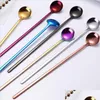 Spoons Long Handle Tirring Scoops Stainless Steel Coffee Ice Scoop Mug Cup Spoon Home Kitchen Coffeeware Drop Delivery Garden Dining Dhtsi