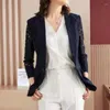 Women's Suits Black Lace Women Blazers Summer Vintage 2022 Turn-Down Collar Half Sleeved Slim Elegant Office Lady Outwear Coats Tops