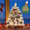 Christmas Decorations Prelit Tabletop Tree Snow Flocked with Led Lights Wood Base Mini Xmas Pine for Table Desk Home Decor 221123