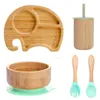 Tasses plats ustensiles bopoobo 5pcSet pour enfants table de table de table de bol bébé fourchette cuillère tasse d'aspiration alimentaire bambou bpa sans glissement gratuit 221122