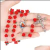 Pendentif Colliers Rose Perles Collier Chapelet Croix Chrétienne Doux Y Chapelets Longs Colliers Bijoux Religieux Pour Femmes Filles Fashio Dhoxr