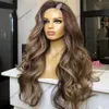 Höjdpunkter Light Ash Brown Blonde V Part Wigs Ombre Human Hair Loose Wave Glueless 1x4 Sido Part U Shape Wig Full End 250density