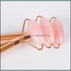 Face Massager Facial Mas Tool Matte Gold Handle Jade Face Roller Natural Crystal Rose Quartz Drop Delivery Health Beauty Dhmzy