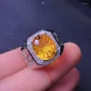 Cluster Rings BOCAI 2022 Trendy S925 Silver Inlaid Firework Natural Citrine Men's Ring Personalized Couples Christmas Gift